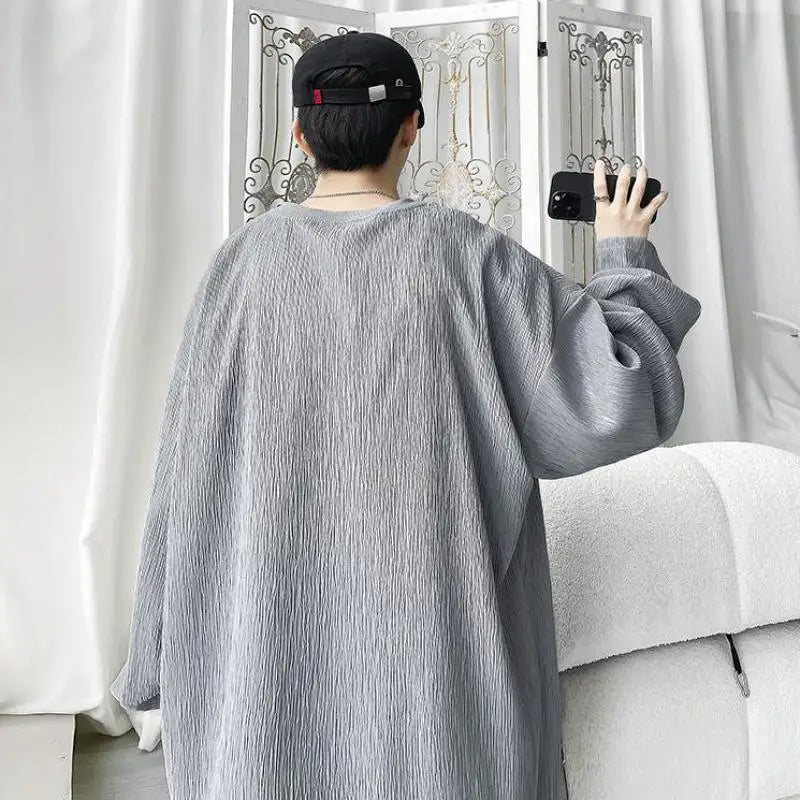 Men's High Street Long Sleeve T-Shirt - Trendy Casual Top Loose Fit Comfortable Wear, Modern Minimalist Style, Everyday Essentia