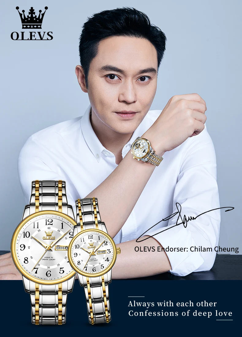 OLEVS 2891 Couple Watches Digital Dial High Quality Stainless steel Wristwatch for Men Women