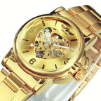 Women's Automatic Mechanical Watch - Luxurious Gold Skeleton Dial with Luminous Hands, Stainless Steel Strap, Non-High-Quality Everyday Watch Suitable for Formal and Casual Events - Ideal Gift for Women on Christmas, Birthday