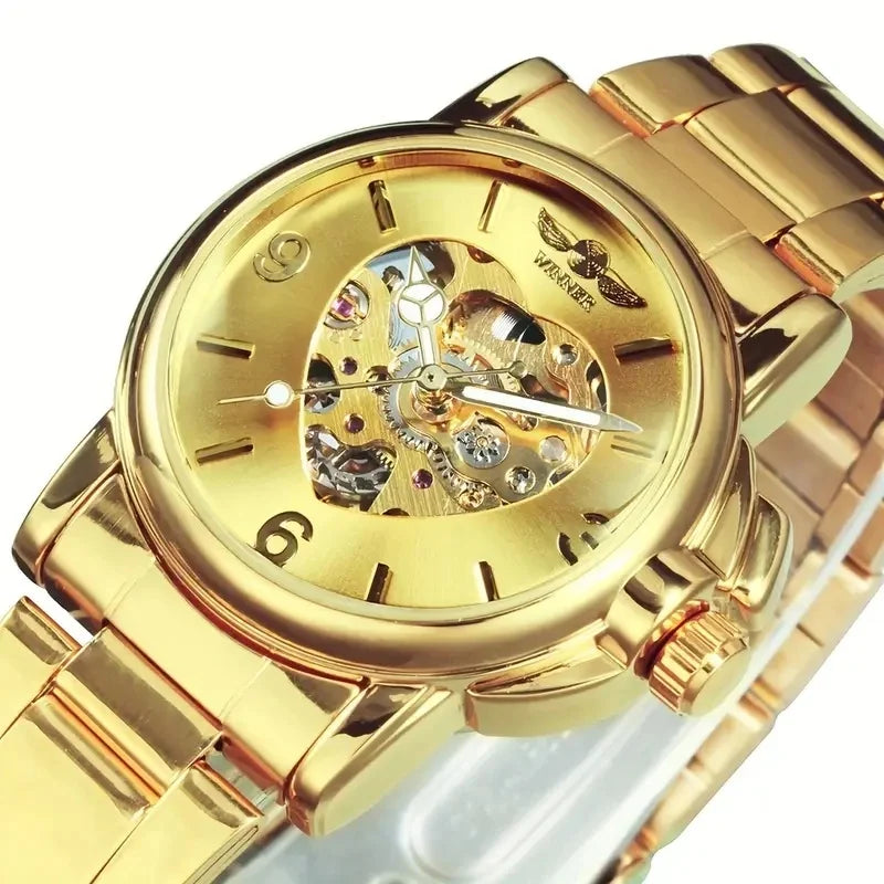 Women's Automatic Mechanical Watch - Luxurious Gold Skeleton Dial with Luminous Hands, Stainless Steel Strap, Non-High-Quality Everyday Watch Suitable for Formal and Casual Events - Ideal Gift for Women on Christmas, Birthday