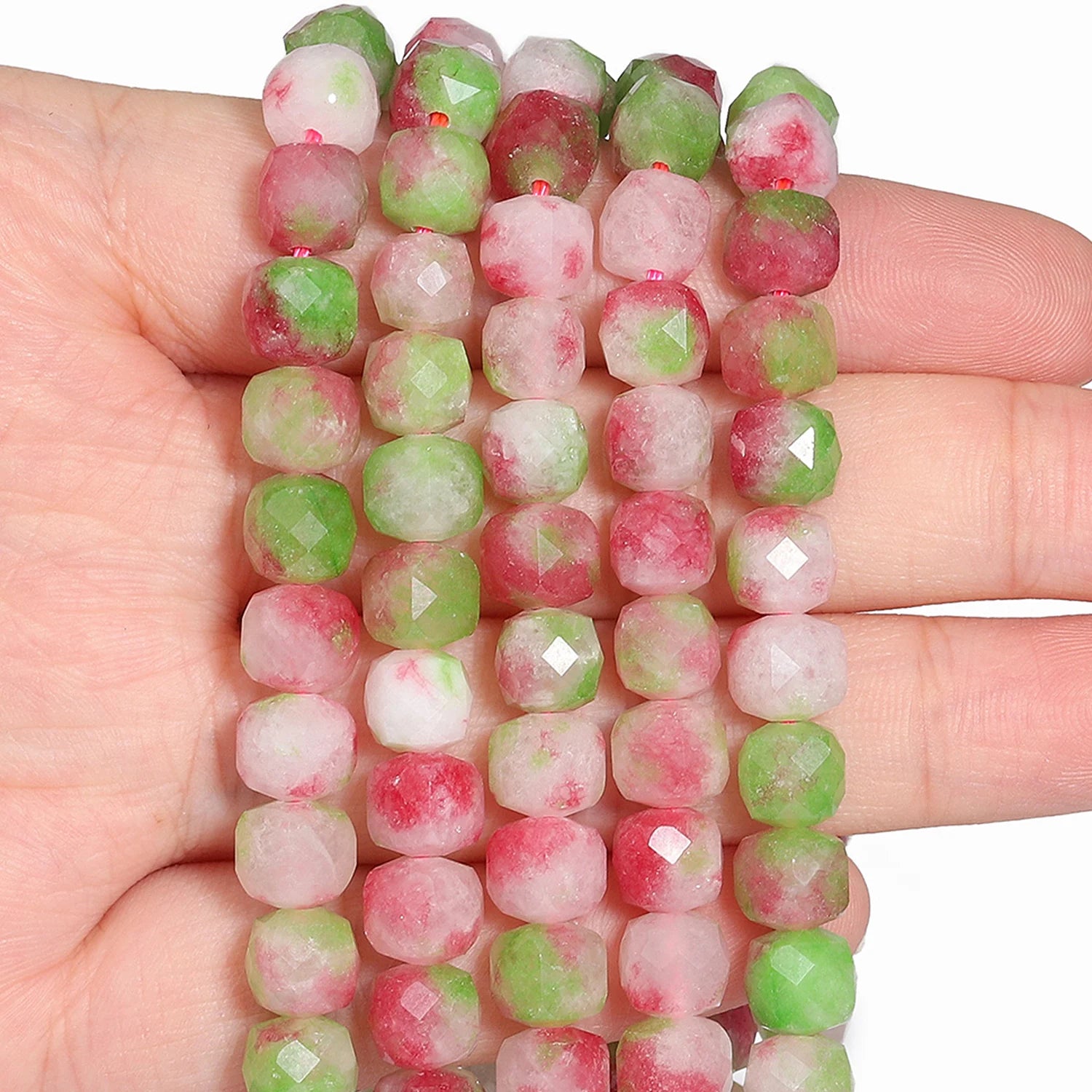7-8mm Faceted Cube Beads Tourmaline Picture Jasper Agate Turquoise Amethyst Stone Beads for Jewelry Making Diy Accessories