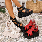 Women Sandals Summer Fashion Leather Platform Female Sandals Gladiator High Heels Sandals Women Chunky Outdoor Wedges Woman Shoe