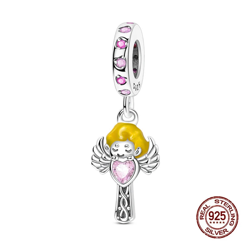 100% 925 Sterling Silver Sacred Angel Colorful Wings Life Tree Charms Beads Fit Original Bracelets DIY Jewelry For Woman Gifts