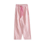 Comfortable home-style heart-printed pajama pants 2025 new casual family pants. The pink pants can be worn as a coat