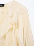 Women's Casual Ruffled Shirt Loose Lace Up Hollow Out V Neck Tops 2025 Spring Blouses Women Clothes