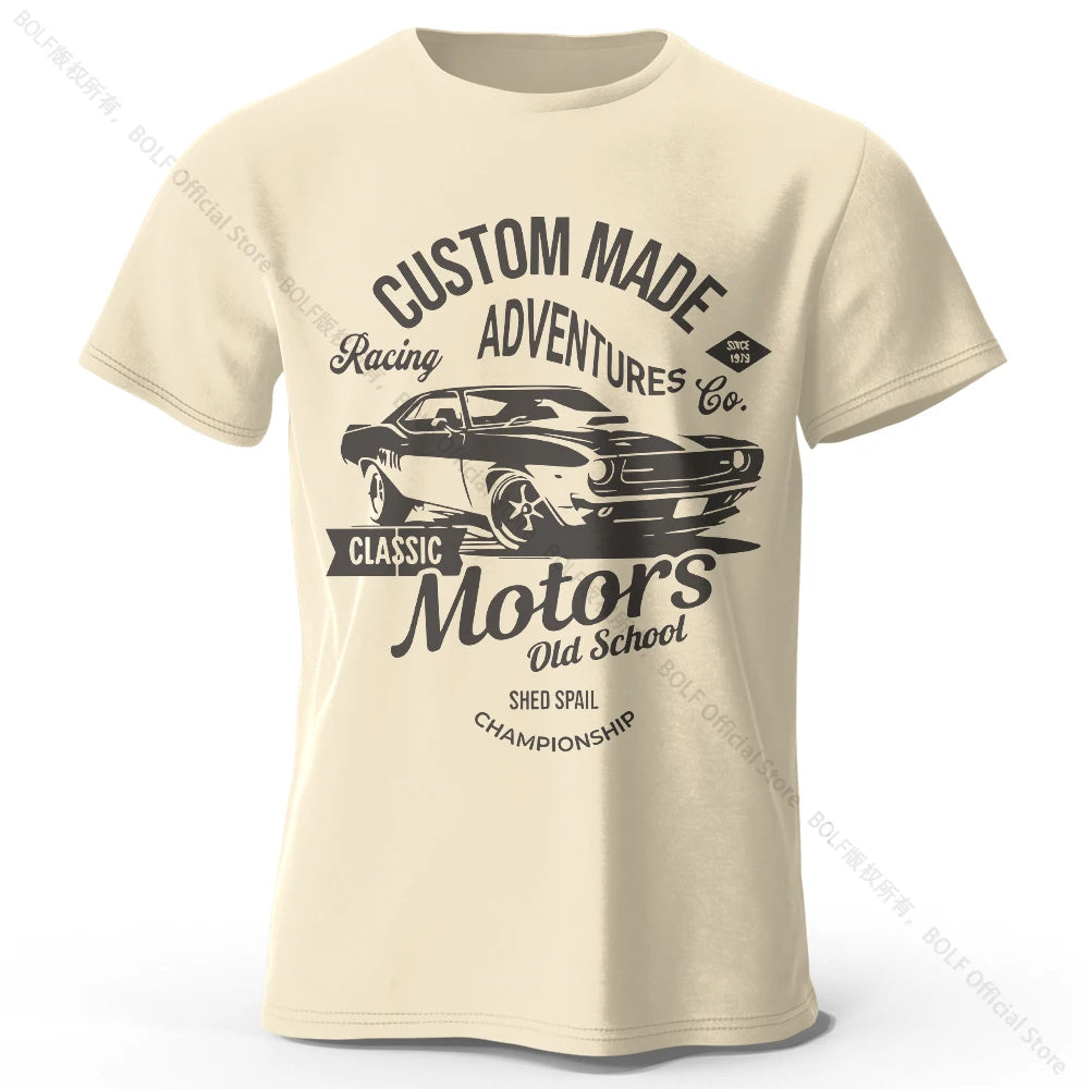 Men's Motors Printed T-Shirt 100% Cotton Oversized Vintage Old School Graphic Tees for Men Women Summer Tops