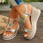 Women Sandals Bohemian Style Wedge Sandals Summer Thick Sole Non Slip Beach Shoes Woman Colorful Bead Chunky Platform Sandals