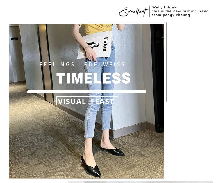 Women's Elegant Mules Woman Casual Slippers 2021 Ladies Low Heels Fashion Female Pointed Toe Shoes Women Candy Colors Footwear