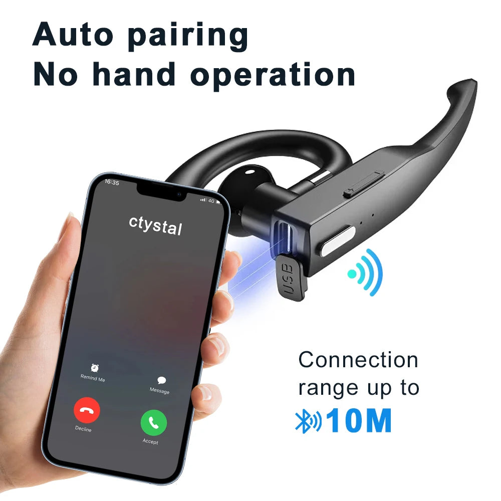 Wireless Bluetooth Headset Earphones 5.1 Single Handsfree For Driving HD Call Noise Headphone Microphone Business Headset