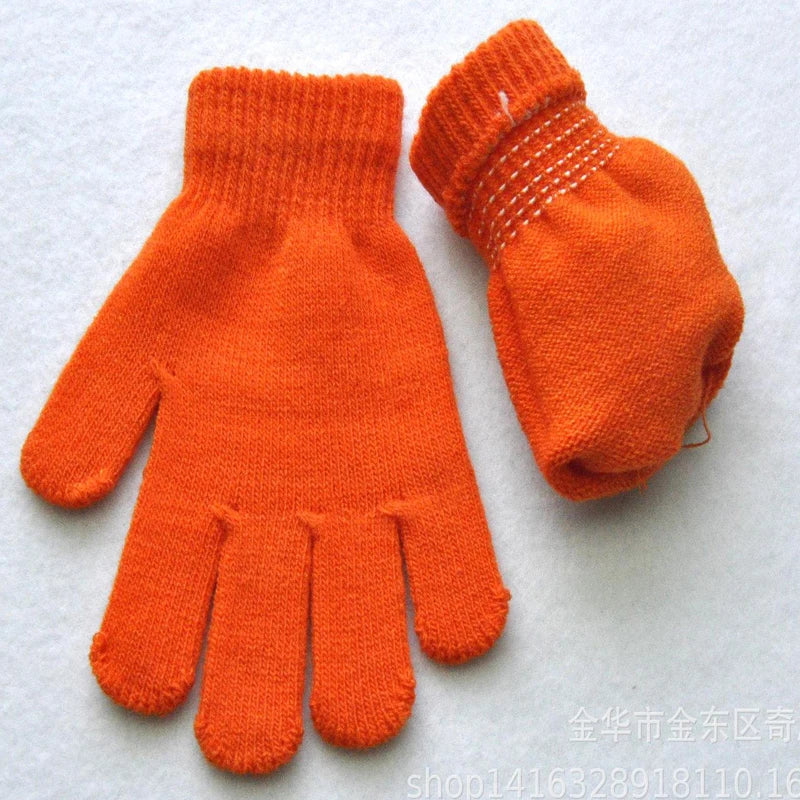 Winter 4-11 Year Old Children's Writing Cold-proof Warm Gloves Solid Color Knitted Wool Acrylic Full-finger Split-finger Gloves