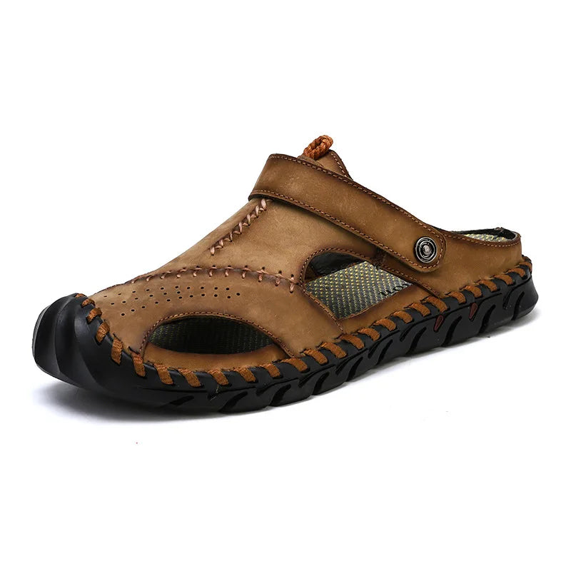 2023 Sandals Summer Men Leather  Classic Men Shoes Slippers Soft Sandals Men Roman Comfortable Outdoor Walking Footwear