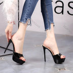 Women 12CM High Heels Outdoor Shallow Mouth Sandals 2025 New Summer Thick Platform Slippers Simple Style Slide Shoes For Woman