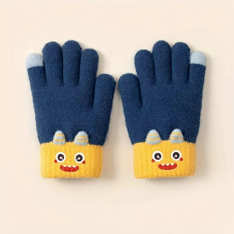 Cartoon Winter Gloves: Full-Finger Insulated Gloves for Warmth. Hand Wash Cold. For Autumn & Winter Weather Protection.