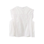 Women's Lace Embroidery Blouses, O Neck, Sleeveless, Front Tied, Female Shirts, Chic Tops, Fashion