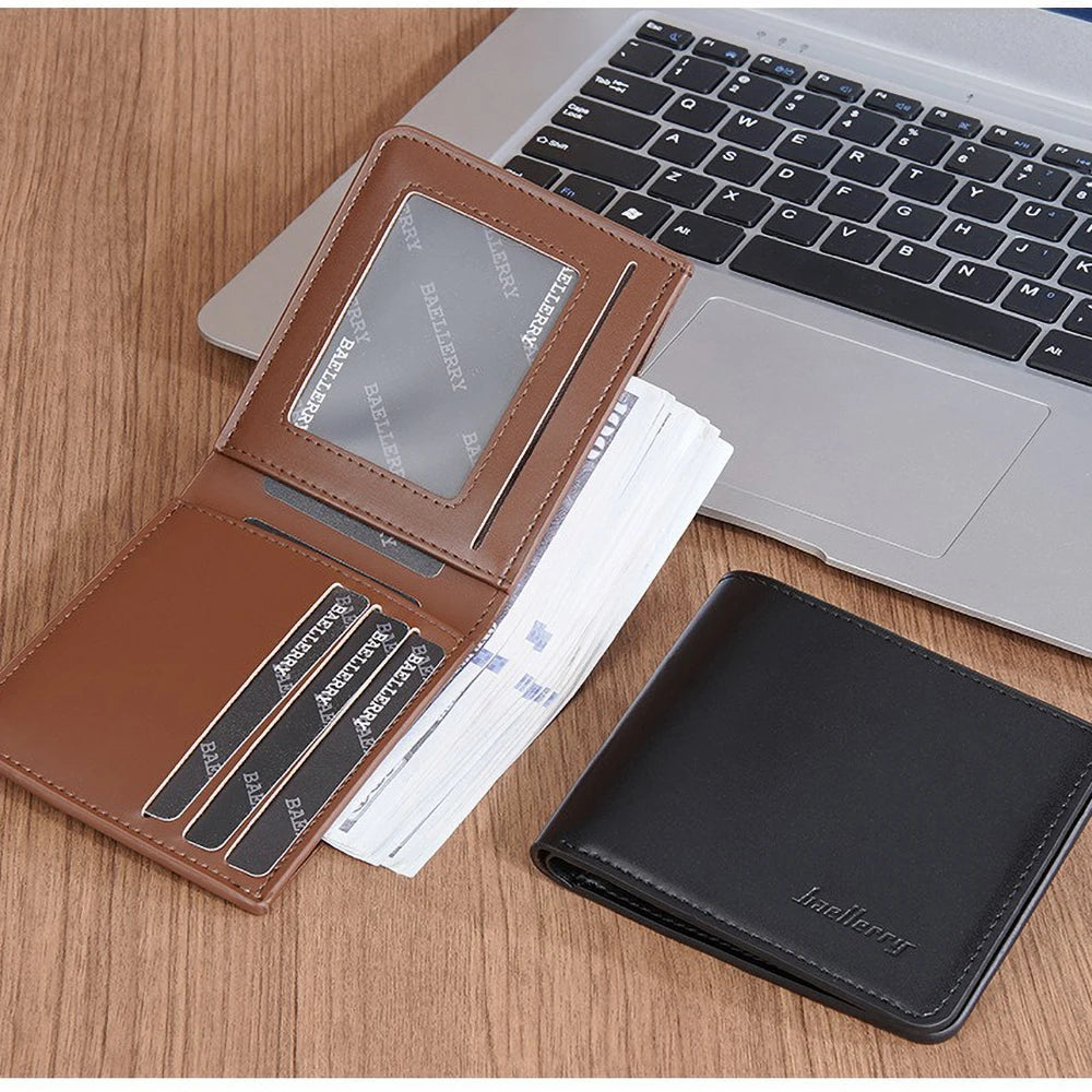 Men's PU Wallet, High - Quality Leather - Like, 6 Magnetic Slots + 1 Banknote Slot, Zipper Coin Pocket, ID Card Window