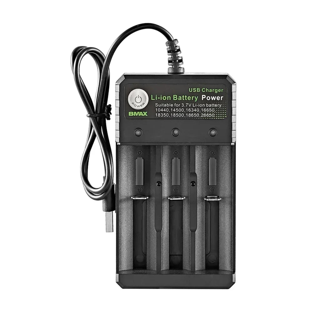 Smart 18650 Charger 3 Slots 4.2V Li-ion Battery USB Independent Charging 18650 18500 14500 16650 26650 Lithium Battery Charger