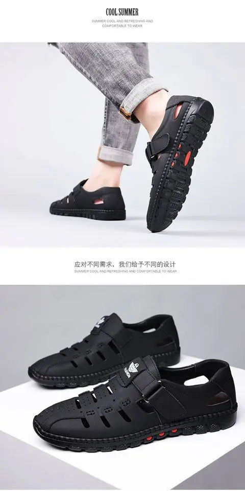 Men Sandals Leather 2024 Summer Breathable Casual Shoes for Man Slip on Clogs Outdoor Walking Shoes Non Slip Hand Made Sandalias