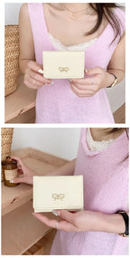 Fashion Wallets Girls Cute Bow Small Wallet Aesthetic Card Holder Classic Three Fold Purse For Women Student Simple Coin Pouch