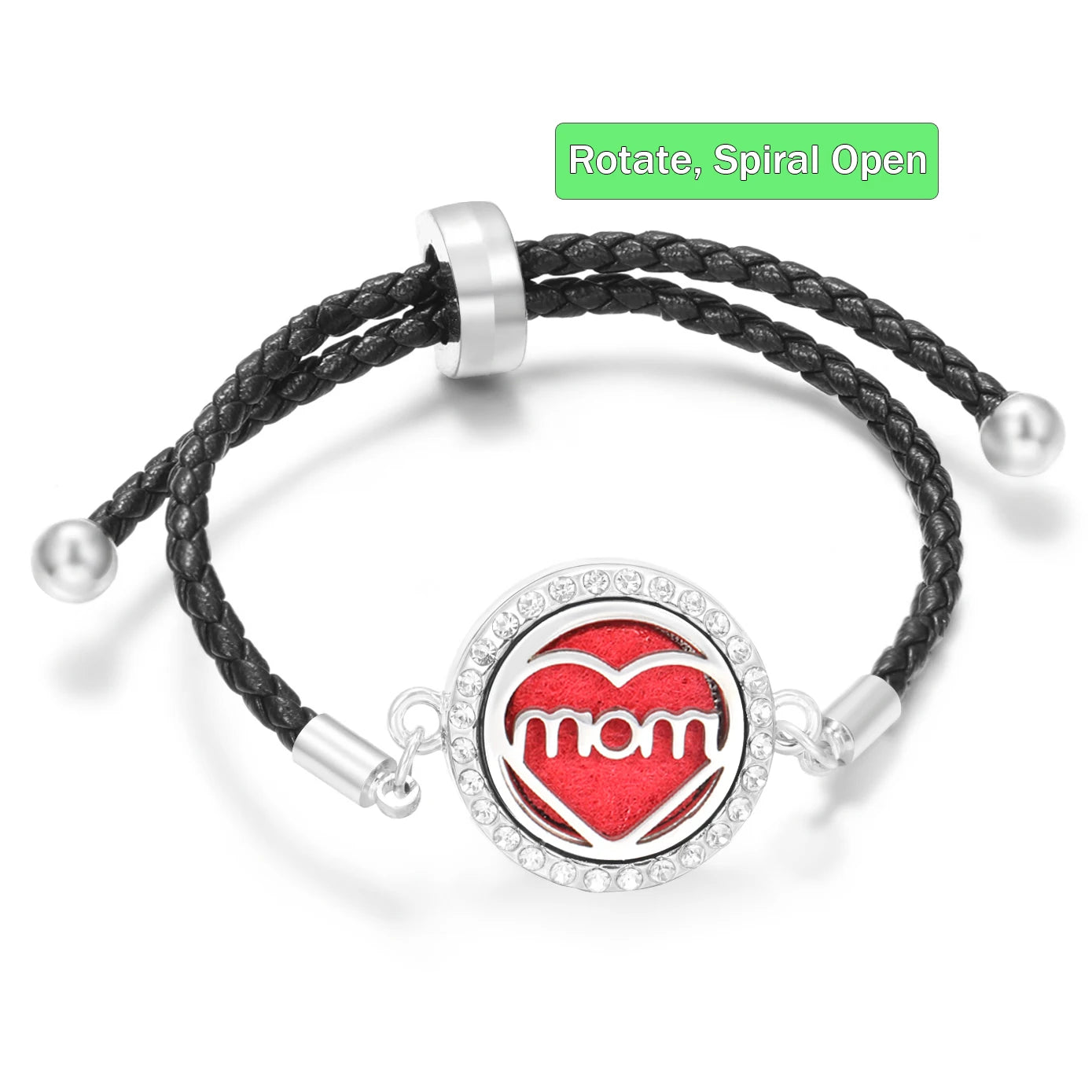 Aromatherapy Diffuser Flowers Rose Women Leather Perfume Bangle Essential Oil Locket Spiral Open Rhinestones Bracelet Jewelry