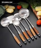 Kitchen Utensil Set 7 Piece 304 Stainless Steel Cookware Set Rosewood Handle Spatula Household Cooking Baking Tools