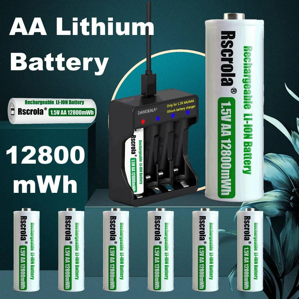Portable AA Rechargeable Battery Fast Charge 1.5v Li-ion Battery Smart Battery Charge Protection Waterproof Dustproof Shockproof
