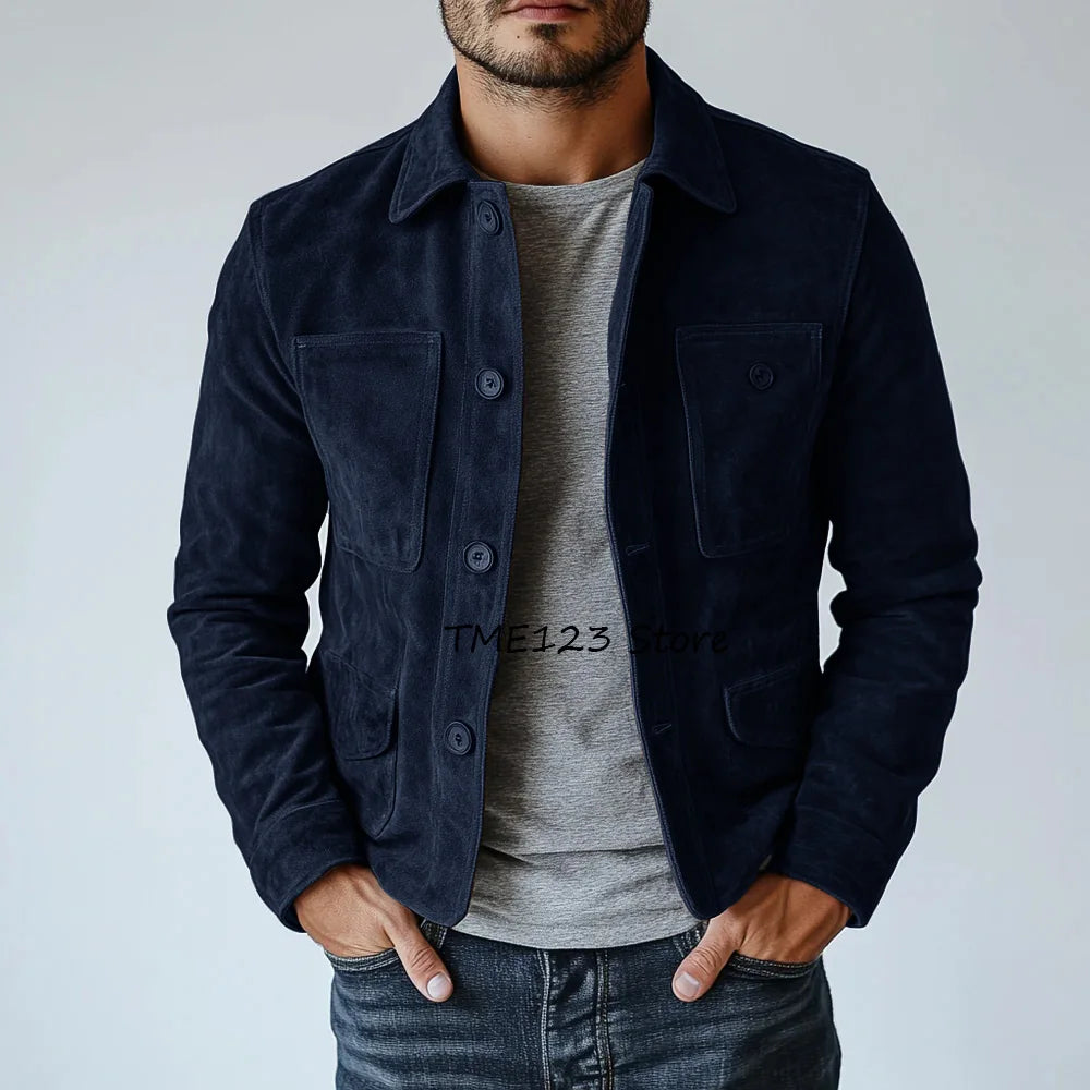 Man Jackets High Quality Suede Fabric Urban Blazers Men's Jacket Men's Social Coat Multiple Pockets Casual Suit Single-breasted