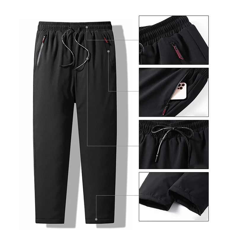 Men Winter Warm Pant Thicken Waterproof Down Cotton Lined Casual Sport Pants Joggers Trousers Cotton-padded Solid Lace-up Pant
