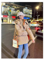 Winter Letter Print Hooded Jacket Women Clothing Trend Zipper Parkas Puffer Down Cotton Coats Design Vintage Windproof Outerwear