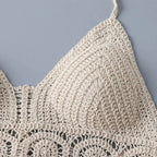 Women's Boho Fringe Backless Halter Tie Neck Underwear Outerwear with Neck Hanging Embroidery Tassel Suspender Vest Short Tank