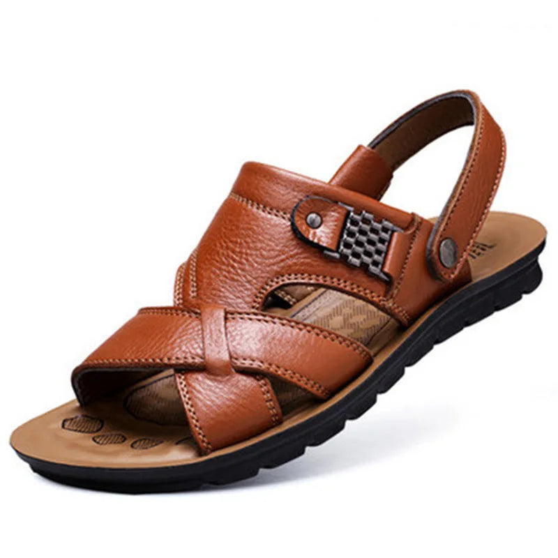 2024 New Men's Sandals Luxury Genuine Leather Men Shoes Casual Non-slip Beach Slippers Comfortable Open Toe Men Sandalias 38-47
