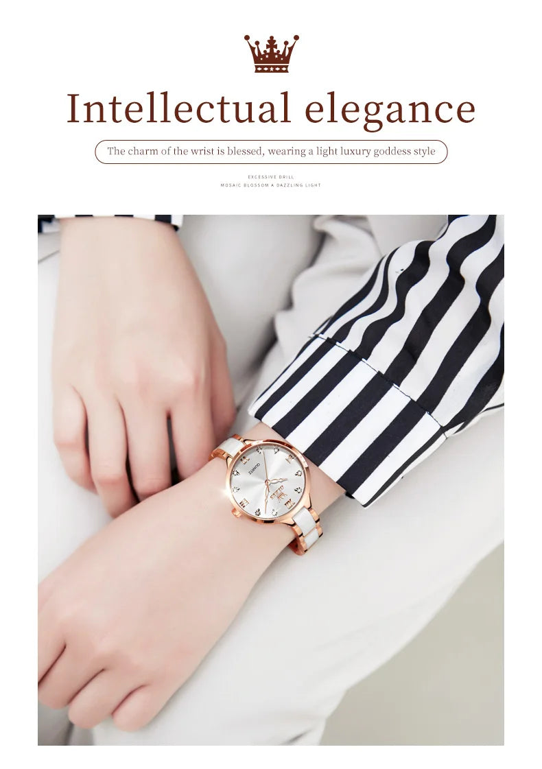 OLEVS 5872 Woman Watches Imported Japan Quartz Movement Waterproof Watch for Women Elegant Ceramic Strap Ladies Wristwatch Gifts