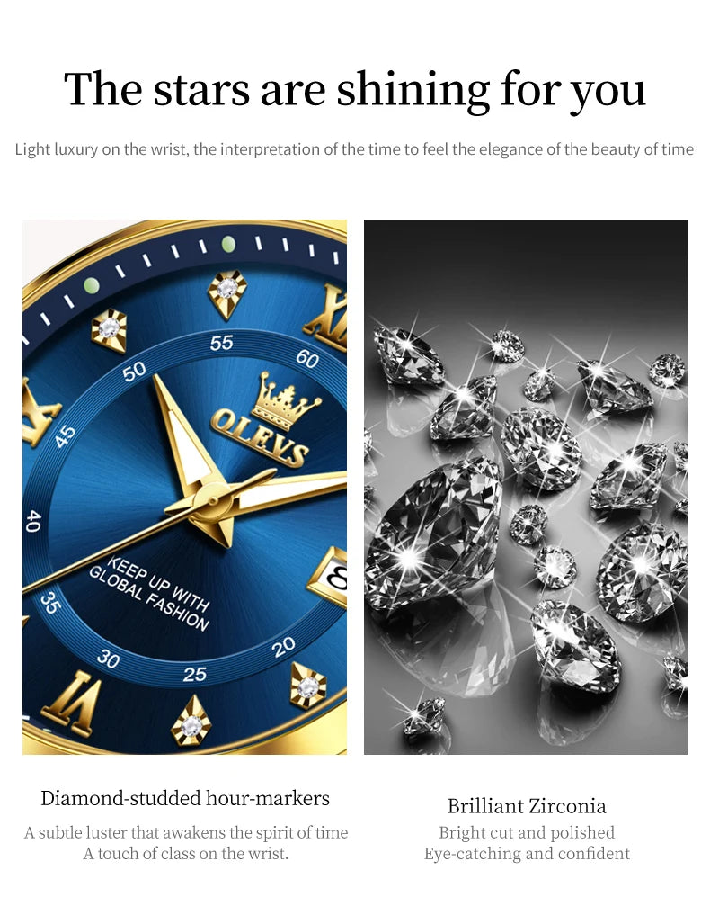 OLEVS 2906 Couple Watch Luxury Stainless Steel Waterproof Clock Fashion Roman Scale Diamond Calendar Dial Men Women Quartz Watch