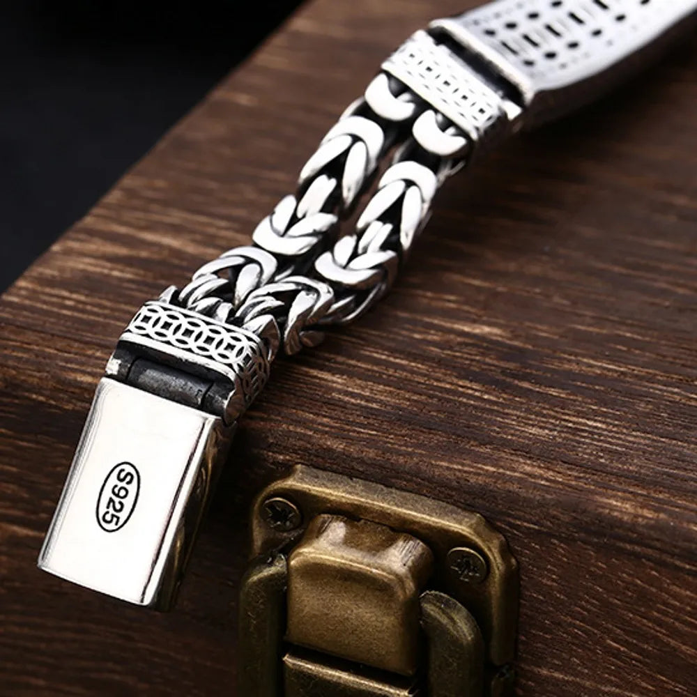 Vintage 100% Solid S925 Silver Retro Lucky Pixiu Man Bracelet Thick Style Domineering Trend Personality Jewelry