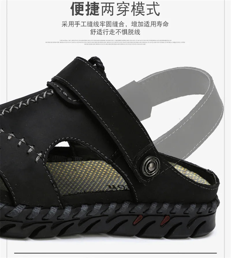 2023 Sandals Summer Men Leather  Classic Men Shoes Slippers Soft Sandals Men Roman Comfortable Outdoor Walking Footwear