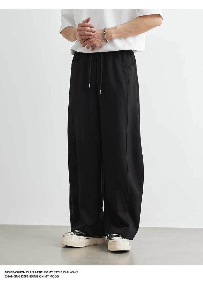 Men's American Fashion Casual Pants 2025 Summer New Style Solid Color Loose Drag Sweatpants Sports Straight Trousers Men's Wear