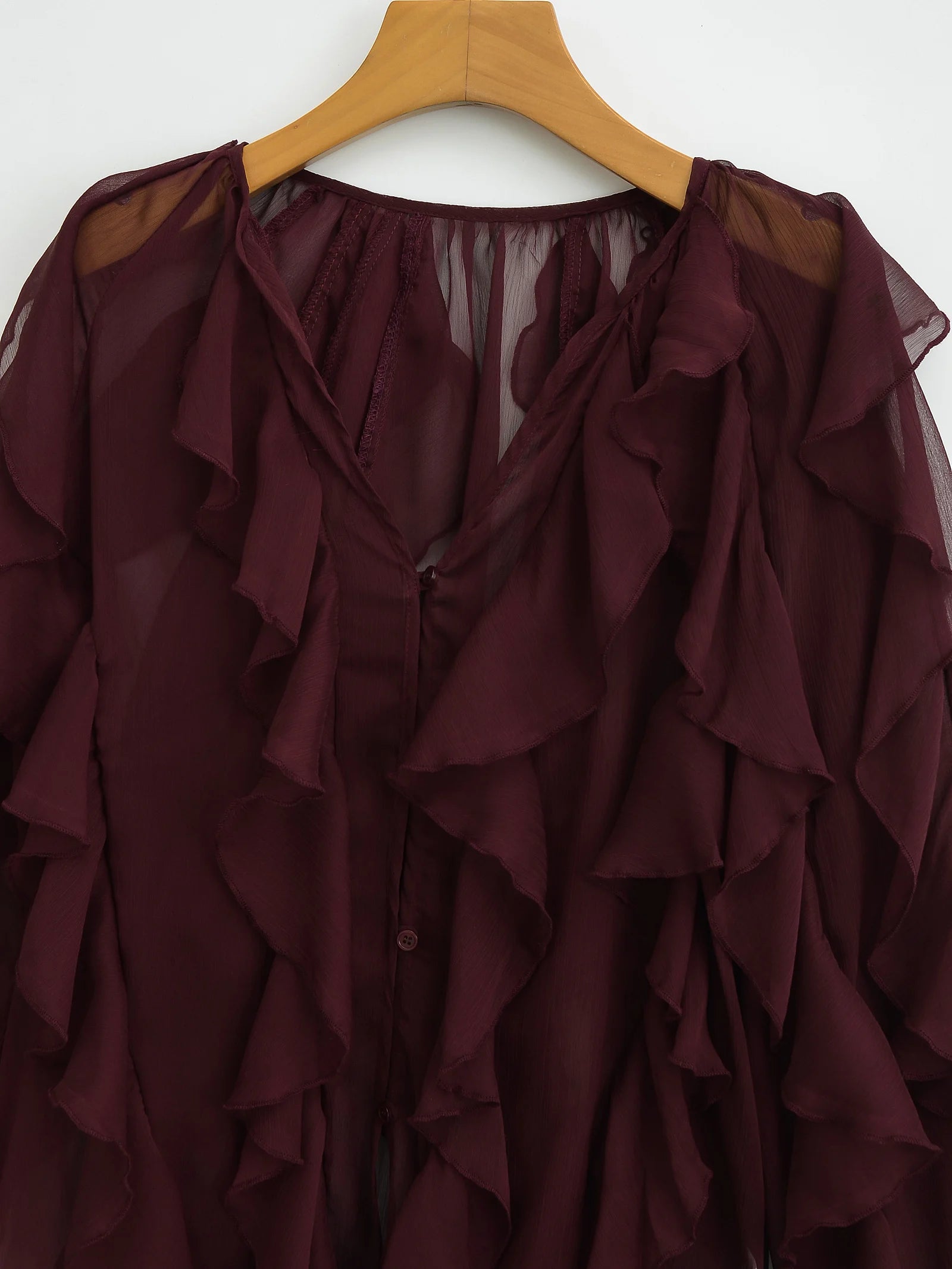 HH Women Ruffles Tierred Thin Blouses Solid Elegant Woman V Neck Long Sleeve Shirt 2025 Fashion High Street Lady Chic Tops