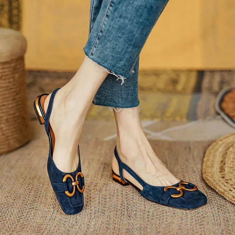 Women's Sandals 2023 Elegant Office Ladies Shoes and Sandals Women Casual Shoes Square Heel Sandals Slip On Woman Flats