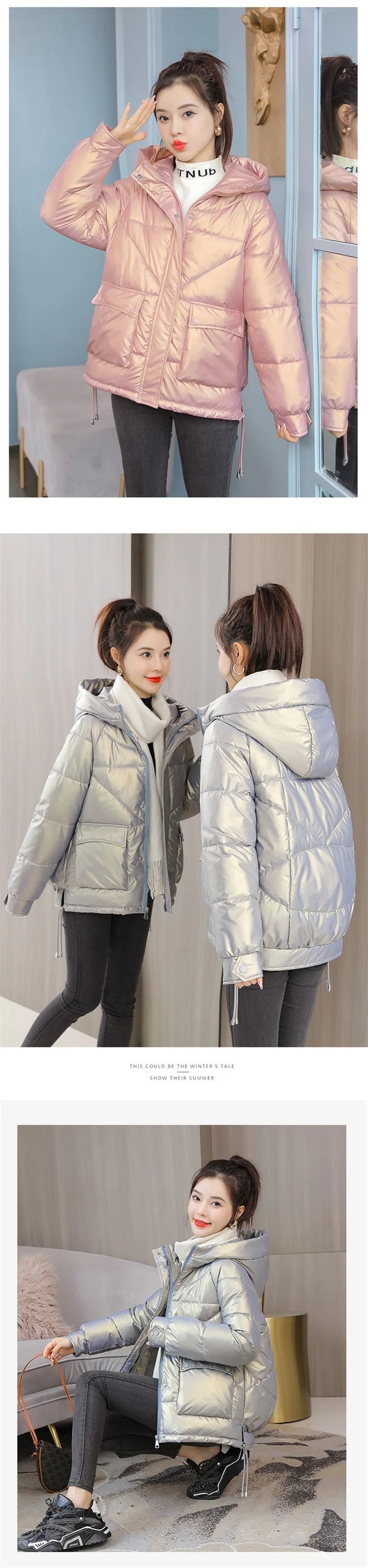 Winter Jacket Women 2025 New Glossy Down Cotton Jacket Hooded Parka Warm Cotton Padded Jacket Casual Outwear Female Tops