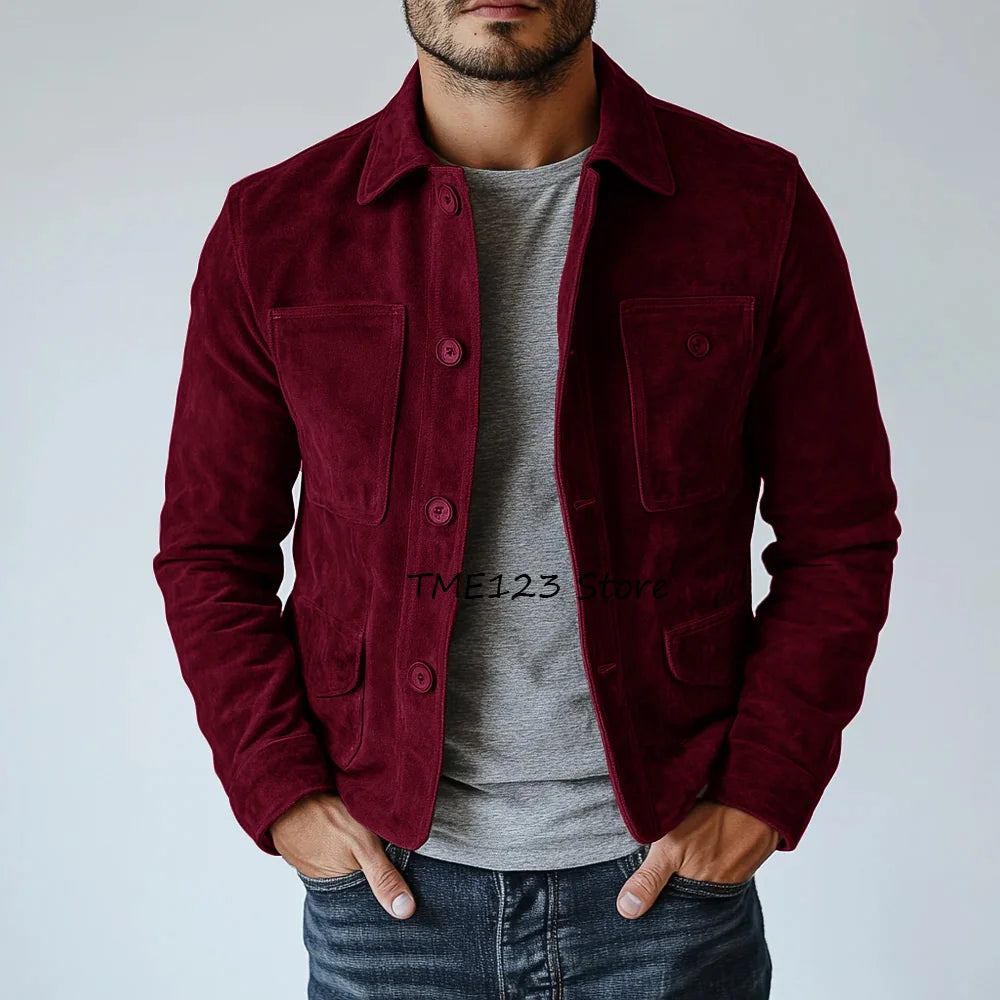 Man Jackets High Quality Suede Fabric Urban Blazers Men's Jacket Men's Social Coat Multiple Pockets Casual Suit Single-breasted