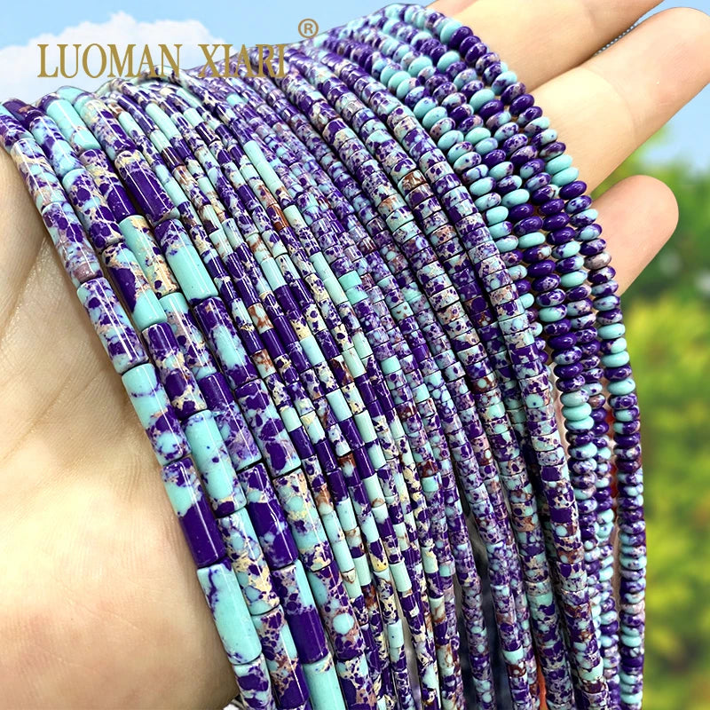 Natural Stone Purple Blue Sea Sediment Jasper Turquoise Abacus Square Spacer Beads for Jewelry Making DIY Bracelet Accessories