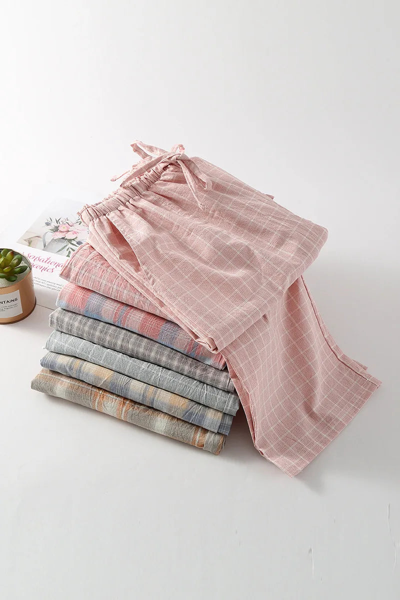 Pajama Pants Women Plaid Cotton Home Trousers Loose Breathable and Soft Straight Leg Trousers Fashionable Sleeping Pants