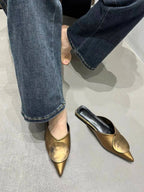 Female Slides Fashion Pointed Toe Flats Women Mules Slippers  Summer Beach Luxury Ladies Flats Slippers Sandals Shoes