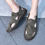 New Handmade Summer Sandals Men Breathable Leather Shoes Man Outdoor Men Sandals Antiskid Beach Sandals Hollow Shoes Fashion