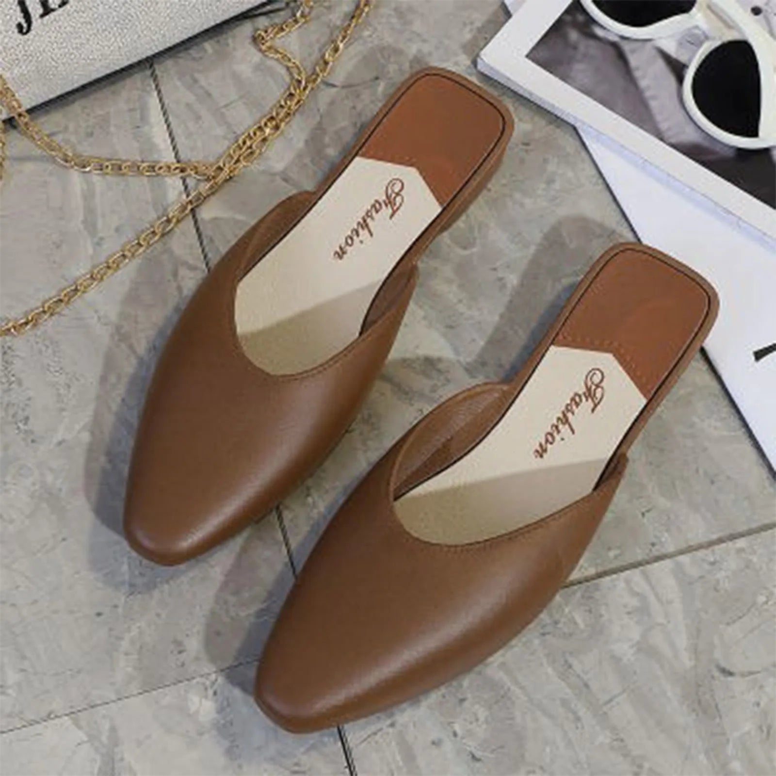 Women'S Slippers Fashion Solid Color Closed Toe Shallow Shoes Popular In Summer Flat Shoes Low-Top Outdoor Slipper