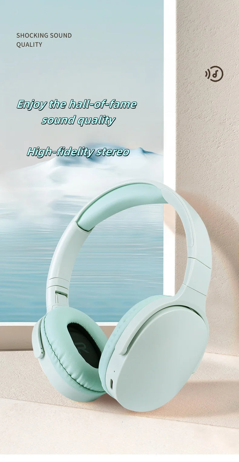 Fashionable Bluetooth wireless headphones, over-ear, deep bass, sports stereo, high fidelity, long battery life, universal