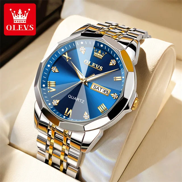 OLEVS 9931 Top Original Couple Watch Stainless Steel Rhombus Mirror Design Luxury Quartz Watch for Men Women Lover's Wristwatch