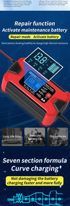 Battery Charger 12V 8A  24V 4A Smart Fast Charging for Car Batteries 8-Stage Charge Pulse Repair for AGM GEL WET Lead Acid