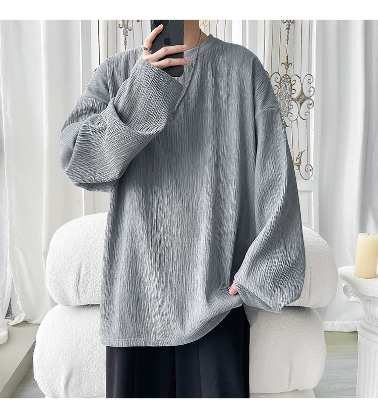 Men's High Street Long Sleeve T-Shirt - Trendy Casual Top Loose Fit Comfortable Wear, Modern Minimalist Style, Everyday Essentia