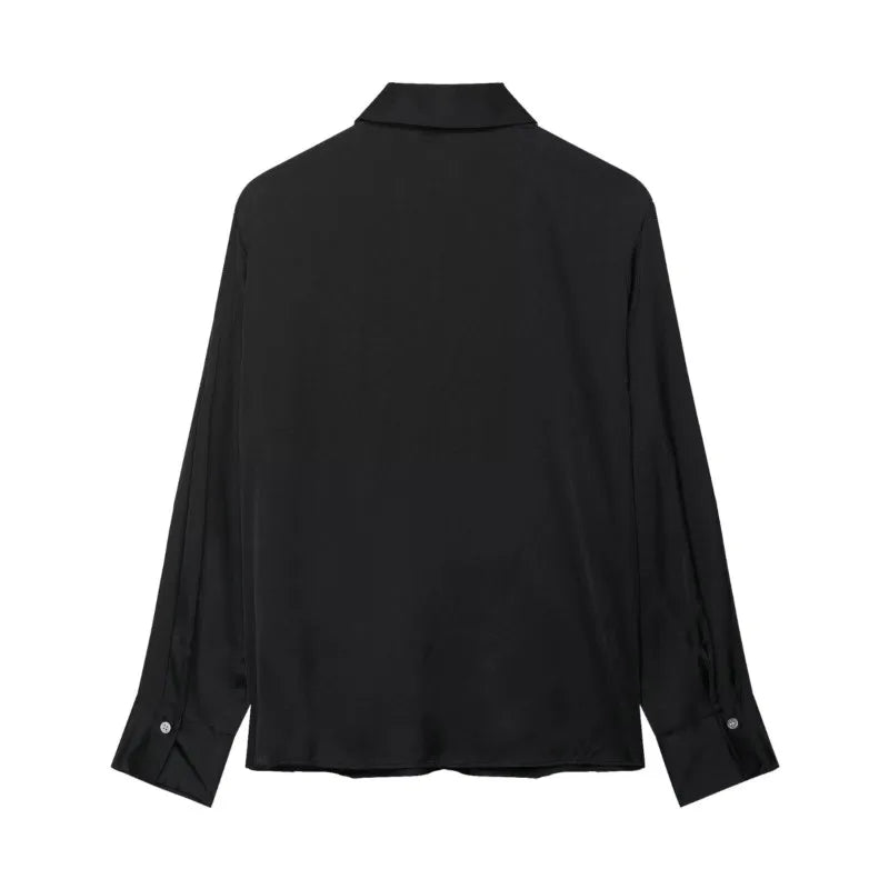 Women Satin Knot Shirt Autumn Women's Long Sleeves Women's Shirts Simple Female Button Shirts & Blouses
