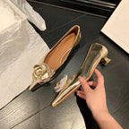 Women Shoes High Heels Loafers Elegant Woman Shoes Low Heels Wedding Bride Pointed Toe Silver Gold Rose Evening Party Shoes